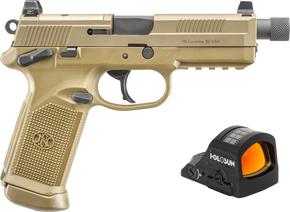 FN 66102270 FNX w/Optic 45 ACP 15+1 5.30" Black Steel Threaded Barrel, Flat Dark Earth Optic Ready/Serrated Stainless Steel Slide & Polymer Frame w/Picatinny Rail, Holosun 407C Red Dot, Ambidextrous 174876 FN 66102270 FNX w/Optic 45 ACP 15+1 5.30" Black Steel Threaded Barrel, Flat Dark Earth Optic Ready/Serrated Stainless Steel Slide & Polymer Frame w/Picatinny Rail, Holosun 407C Red Dot, Ambidextrous 174876