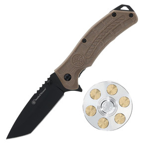 Smith & Wesson Folding Knife and Fidget Spinner Combo 3" Tanto Blade Black Brown PF1227073