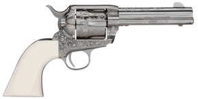 Taylors & Company 200057 1873 Cattleman Outlaw Legacy 45 Colt (LC) Caliber with 4.75" Barrel, 6rd Capacity Cylinder, Overall Nickel Engraved Finish Steel & Ivory Synthetic Grip 101958 Taylors & Company 200057 1873 Cattleman Outlaw Legacy 45 Colt (LC) Caliber with 4.75" Barrel, 6rd Capacity Cylinder, Overall Nickel Engraved Finish Steel & Ivory Synthetic Grip 101958