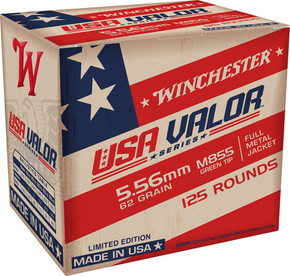 WINCHESTER USA VALOR 5.56X4562GR GREEN TIP 125RD 10BX/CS AUSA855125