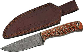 SZCO RITE EDGE 4" RED TWISTEDWOOD HUNTER DAMASCUS W/SHEATH DM1292 SZCO RITE EDGE 4" RED TWISTEDWOOD HUNTER DAMASCUS W/SHEATH DM1292