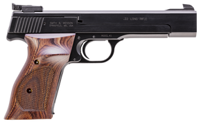 Smith & Wesson 130511 41  Full Size Frame 22 LR 10+1, 5.50" Blued Button Rifled Steel Barrel, Serrated Slide & Frame, Checkered Wood Target Grip 26193