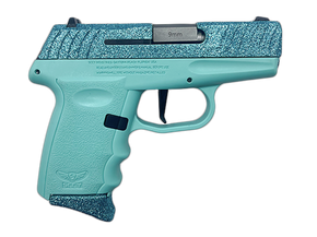 SCCY Industries DVG1CYBSB DVG-1  Sub-Compact Frame 9mm Luger 10+1 3.10" Stainless Quadlock Barrel Cystal Blue Glitter Optic Ready/Serrated Stainless Steel Slide, Crystal Blue Polymer Frame & Grip 162414