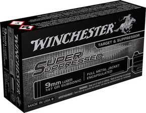 WINCHESTER SUPER SUPPRESSED9MM LUGER 147GR FMJ 50RD 10B/C ASUP9