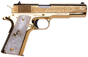 Cnc Firearms CNCELRANCH Colt 1911 El Ranchero 38 Super 7+1 5" Stainless Steel Barrel, 24K Gold Plated Serrated w/Engraved Scrollwork Slide, 24K Gold Plated Steel Frame, Mother of Pearl Grip 169684 Cnc Firearms CNCELRANCH Colt 1911 El Ranchero 38 Super 7+1 5" Stainless Steel Barrel, 24K Gold Plated Serrated w/Engraved Scrollwork Slide, 24K Gold Plated Steel Frame, Mother of Pearl Grip 169684
