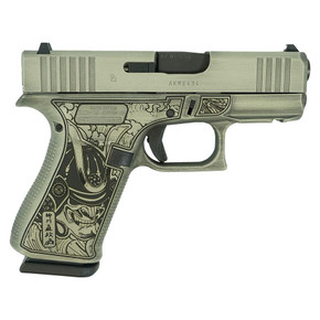 Glock 43x Custom "Bushido Mask" Battleworn Slide Sand Handgun 9mm Luger 10rd Magazines (2) 3.4" Barrel Accessory Rail USA Made GLUX4350201FRBSBWS Glock 43x Custom "Bushido Mask" Battleworn Slide Sand Handgun 9mm Luger 10rd Magazines (2) 3.4" Barrel Accessory Rail USA Made GLUX4350201FRBSBWS