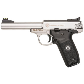 Smith & Wesson SW22 Victory Handgun .22 LR 10rd Magazines (2) 5.5" Barrel Silver with Black Grip CA Compliant SW108490 Smith & Wesson SW22 Victory Handgun .22 LR 10rd Magazines (2) 5.5" Barrel Silver with Black Grip CA Compliant SW108490