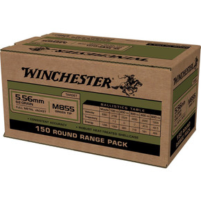 Winchester USA Lake City M855 Green Tip Rifle Ammunition 5.56mm 62 gr. FMJ 1255 fps 150/ct WNWM855150