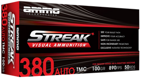 Ammo Inc 380100TMCSTRKRED50 Streak Visual (RED) 380ACP 100gr Total Metal Case 50 Per Box/20 Case 151292 Ammo Inc 380100TMCSTRKRED50 Streak Visual (RED) 380ACP 100gr Total Metal Case 50 Per Box/20 Case 151292