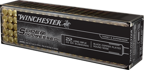 Winchester Ammo SUP22LR Super Suppressed 22LR 45gr Black Copper Plated Round Nose 100 Per Box/20 Case 46658 Winchester Ammo SUP22LR Super Suppressed 22LR 45gr Black Copper Plated Round Nose 100 Per Box/20 Case 46658
