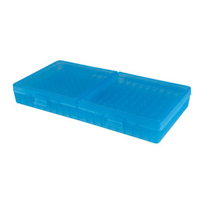 FLIP TOP PISTOL AMMO BOX 40 S&W-45 ACP 200 ROUND CLEAR BLUE 100041690 FLIP TOP PISTOL AMMO BOX 40 S&W-45 ACP 200 ROUND CLEAR BLUE 100041690