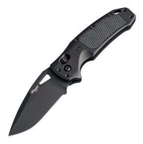 Hogue SIG K320 AXG Pro Folding Knife 3.5" Drop Point - Black Cerakote Finish - Matte Black Alum Frame & Solid Black G10 Insert JN36374