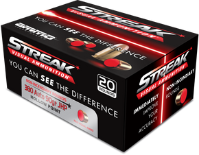 Ammo Inc 380090JHPSTRKRED Streak Visual (RED) 380Auto 90gr Jacketed Hollow Point 20 Per Box/10 Case 173075 Ammo Inc 380090JHPSTRKRED Streak Visual (RED) 380Auto 90gr Jacketed Hollow Point 20 Per Box/10 Case 173075
