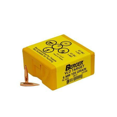 Berger Match Grade Target Bullets 6mm .243" 105 gr VLD TARGET 100/box BB24429