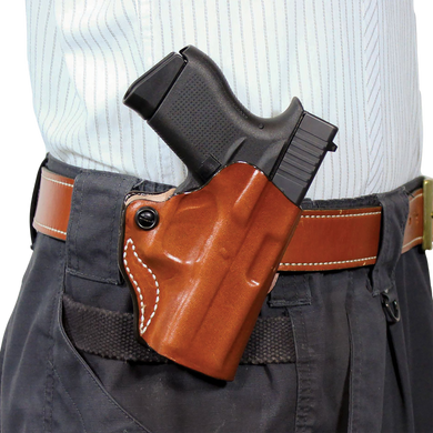 DeSantis Gunhide 019TAB6Z0 Mini Scabbard  OWB Tan Leather Belt Slide Fits Glock 19/19X/19 G5/23/32/36 Right Hand 159231