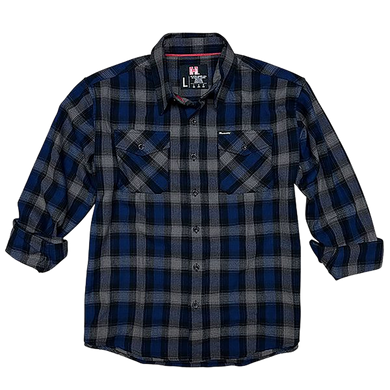 Hornady Gear 32203 Flannel Shirt  Large Navy/Black/Gray,  Cotton/Polyester, Relaxed Fit Button Up 159684