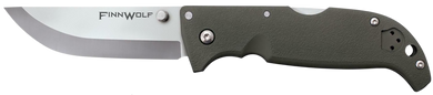 Cold Steel CS20NPF Finn Wolf 3.50" Folding Clip Point Plain Satin Polished AUS-8A SS Blade/OD Green Griv-Ex Handle Includes Pocket Clip 132856