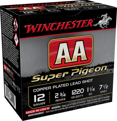Winchester Ammo AA12SP7 AA Super Pigeon 12Gauge 2.75" 1 1/4oz 7.5Shot 25 Per Box/10 Case 121850
