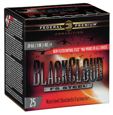 Federal PWBX2094 Black Cloud FS 20Gauge 3" 1oz 4Shot 25 Per Box/10 Case 116530
