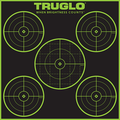 TruGlo TG11A12 Tru-See 5-Bull Target Self-Adhesive Heavy Paper Black/Green 12"x12" 5-Bullseye 12 Pack 2786