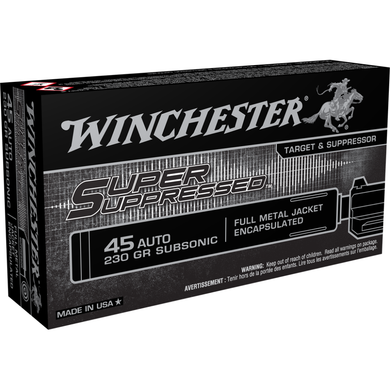 Winchester Super Suppressed Handgun Ammunition .45 ACP 230 gr. FMJE 850 fps 50/ct WNSUP45