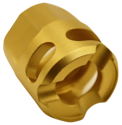 True Precision Inc TPYMICROG Micro Compensator Y-Type Gold 416R Stainless Steel 1/2"x28 Threads 9mm/380 ACP 163528