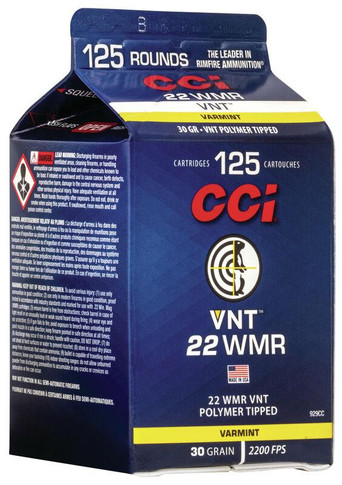 CCI Varmint Rimfire Ammunition .22 WMR 30 gr VNT 2200 fps 125/ct CC929CC