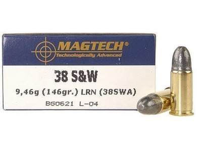 MagTech Handgun Ammunition .38 S&W 146 gr LRN 686 fps 50/box MG38SWA