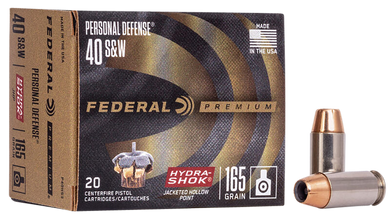 Federal P40HS3 Premium Personal Defense 40S&W 165gr Hydra-Shok Jacketed Hollow Point 20 Per Box/25 Case 67157