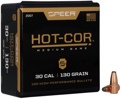 Speer 2007 Hot-Cor  30Cal 130gr Soft Point Flat Nose 100 Per Box/5 Case 29060