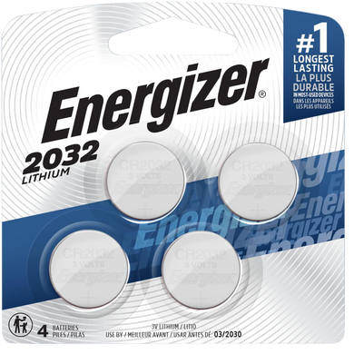 Energizer 2032BP4C3 CR2032 Lithium Battery  Silver 3.0 V 235 mAh, Qty (4) Single Pack 169592