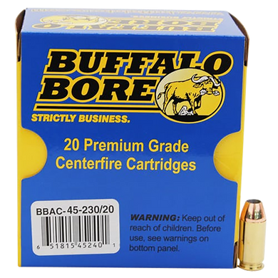 Buffalo Bore Ammunition 4523020 Personal Defense Strictly Business 45ACP +P 230gr Jacket Hollow Point 20 Per Box/12 Case 80771
