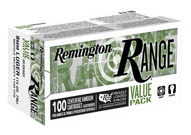 Remington Ammunition R23979 Range Value Pack 9mmLuger 115gr Full Metal Jacket 100 Per Box/5 Case 155732
