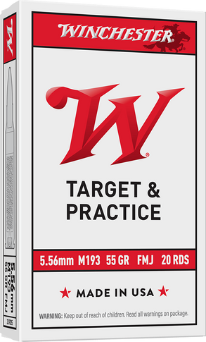 Winchester Ammo WM193K USA M193 5.56x45mmNATO 55gr Full Metal Jacket Lead Core 20 Per Box/50 Case 129081