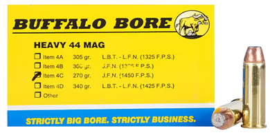Buffalo Bore Ammunition 4C20 Heavy Strictly Business 44Rem Mag 270gr Semi Jacketed Flat Point 20 Per Box/12 Case 80769