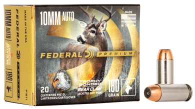 Federal P10T1 Premium  10mmAuto 180gr Trophy Bonded Bear Claw Jacketed Soft Point 20 Per Box/10 Case 89813