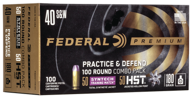 Federal P40HST1TM100 Premium Practice & Defend 40S&W 180gr HST JHP/Syntech TSJ 100 Per Box/5 Case 121142