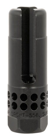 SureFire WARCOMPSPORT5561228 Warcomp Sport Flash Hider 22 Cal (5.56mm) 1/2"-28 tpi, Open Tine 3-Prong, Ported Black Stainless Steel for AR/M4-Platform 155245