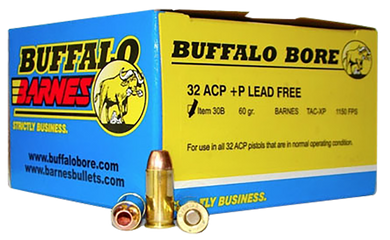 Buffalo Bore Ammunition 30B20 Buffalo-Barnes Strictly Business 32ACP +P 60gr Barnes TAC-XP Lead Free 20 Per Box/12 Case 82089