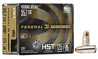 Federal P357SHST1S Premium Personal Defense 357Sig 125gr HST Jacketed Hollow Point 20 Per Box/10 Case 121129