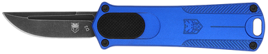 CobraTec Knives CALI952BLUDNS California 952 *CA Compliant 1.75" OTF Drop Point Plain Black Stonewashed D2 Steel Blade, 3" Blue Anodized Aluminum Handle 180327
