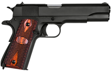 Auto-Ordnance 1911BKOW 1911 A1 GI Spec 45 ACP 7+1, 5" Stainless Steel Barrel, Matte Black Serrated Carbon Steel Slide & Frame w/Beavertail, Checkered Wood w/Integrated US Logo Grip 24751
