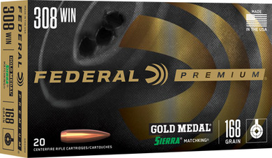 FEDERAL GOLD MEDAL 308 WIN</br>168GR MATCHKING 20RD 10BX/CS AGM308M