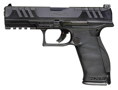 Walther Arms 2844001 PDP Optic Ready 9mm Luger Caliber with 5" Barrel, 18+1 Capacity, Black Finish Picatinny Rail Frame, Serrated/Optic Cut Black Steel Slide & Performance Duty Textured Polymer Grip 137186