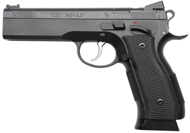 Cz Custom Shop 96336 A01-LD  9mm Luger 19+1 5" Match Grade Bull Barrel, Black Optic Cut/Serrated Steel Slide, Black Polycoat Steel Frame w/Beavertail, Black G10 Grip, Long Dustcover 177304