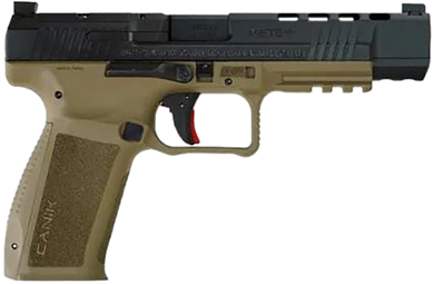 Canik HG6651N Mete SFx 9mm Luger 10+1 5.20" Black Nitride Match Grade Barrel, Black Optic Ready/Serrated Steel Slide, Flat Dark Earth Polymer Frame w/Picatinny Rail, Aggressive Texture Grip 169882