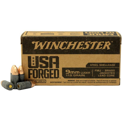 Winchester USA Forged- Steel Case Handgun Ammunition 9mm Luger 115 gr. FMJ 1190 fps 1000/ct WNWIN9SK