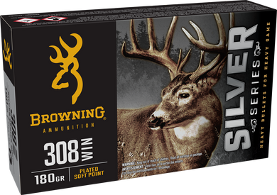 Browning Ammo B192603081  Silver 308Win 180gr Plated Soft Point 20 Per Box/10 Case 163451