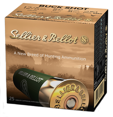 Sellier & Bellot SB12BSB Hunting  12Gauge 2.75" 27Pellets 1 1/4oz 4Buck Shot 25 Box/10 Case 61959