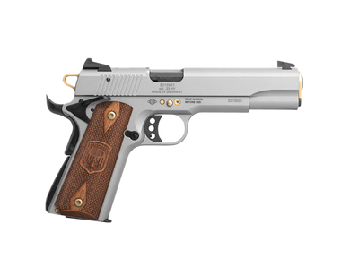 ATI GSG2210M1911AN15 GSG 1911 15 Year Anniversary Edition Full Size Frame 22 LR 10+1 5" Black Threaded Barrel, Frost Gray Serrated Slide, Frost Gray w/Gold Accents Zinc Alloy Frame, Light Wood Grip 182630